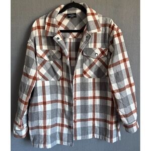HFX  Shirt Jacket Men Medium Multicolor Plaid Snap Front Shacket Pockets Flannel